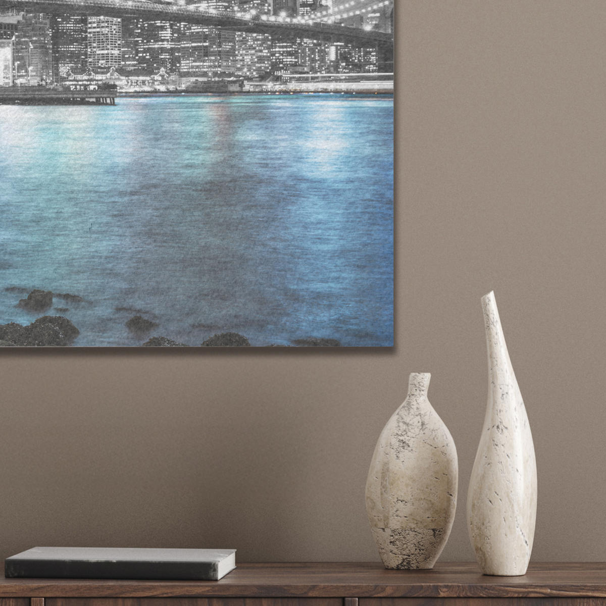 AKUSTIKBILD New York - Skyline - Stadt - Blau Wandbilder 60x60 cm - Blaugrau, Kunststoff (60/60/0.9cm) - MuchoWow