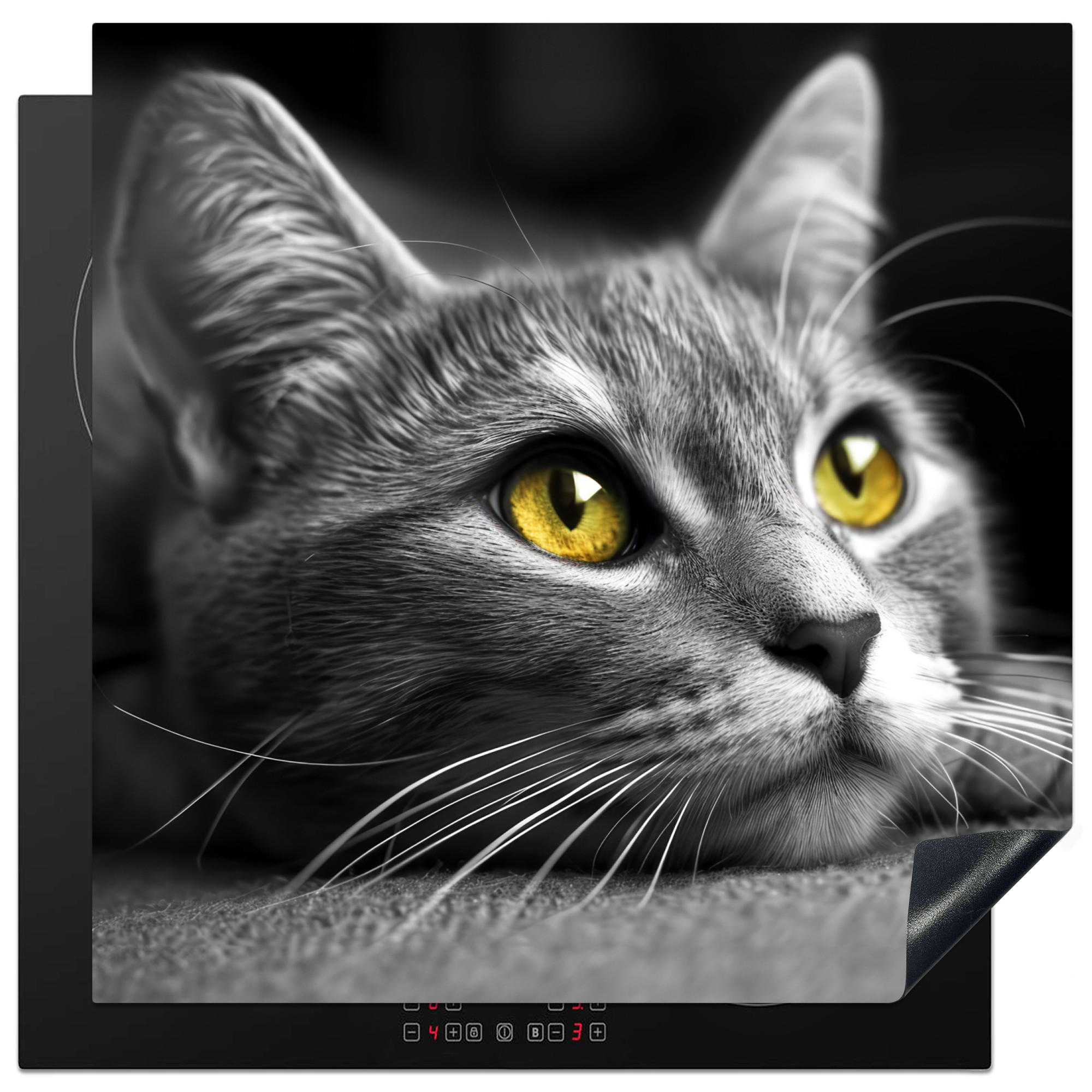 HERDABDECKPLATTE Katze - Grau - Tiere - Katze 78x78 cm - Grau, Kunststoff (78/0.2/78cm) - MuchoWow