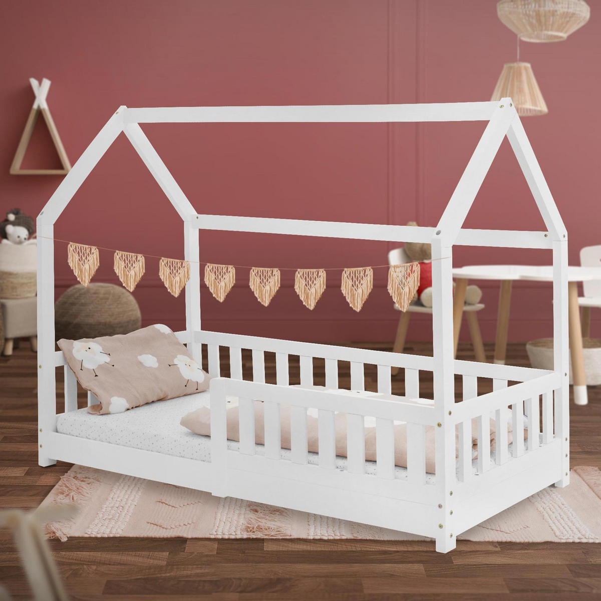 KINDERBETT mit Dach 80x160 cm Weiß - Weiß, Holz (80/160cm) - ML-DESIGN