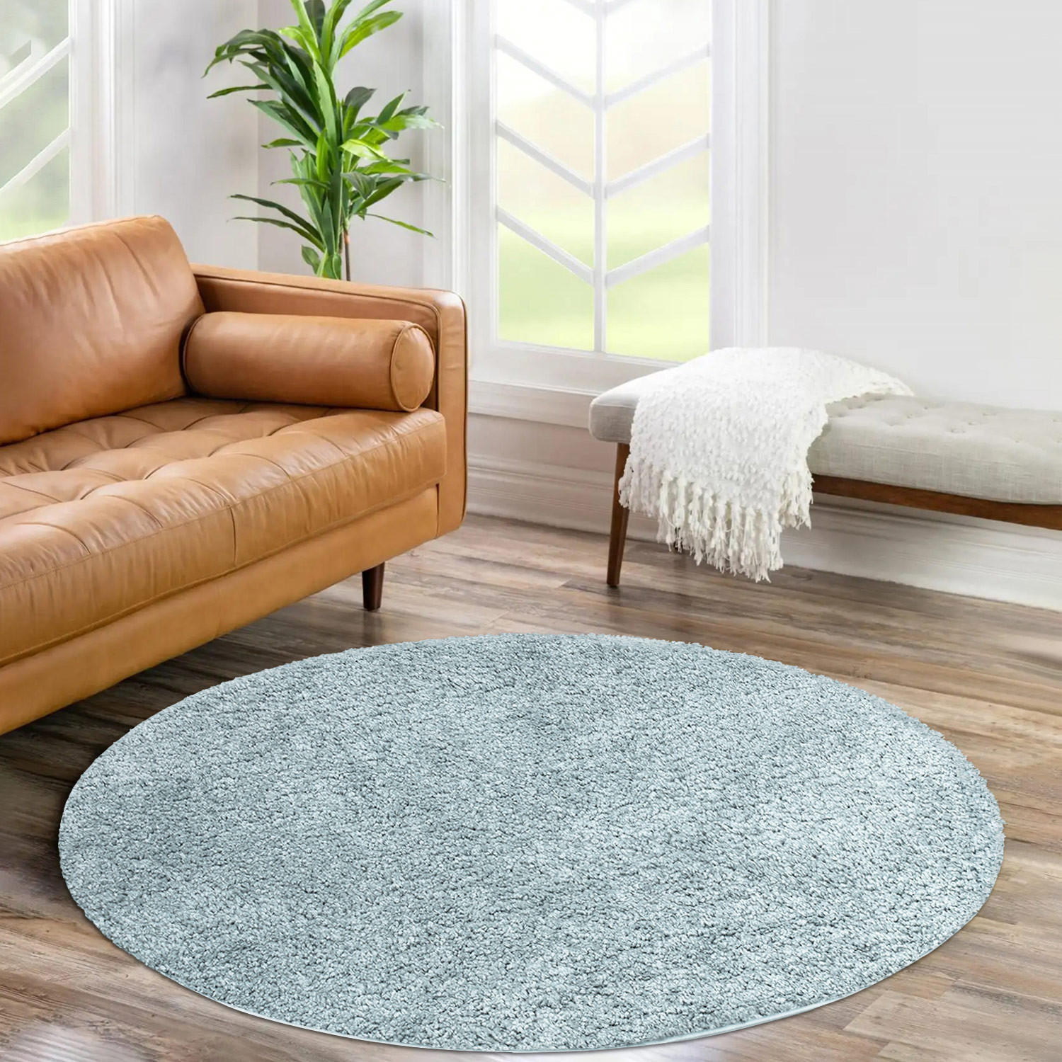 HOCHFLOR-TEPPICH City Shaggy 500 Türkis 160 cm Rund - Türkis, Textil (160/160cm) - carpet city