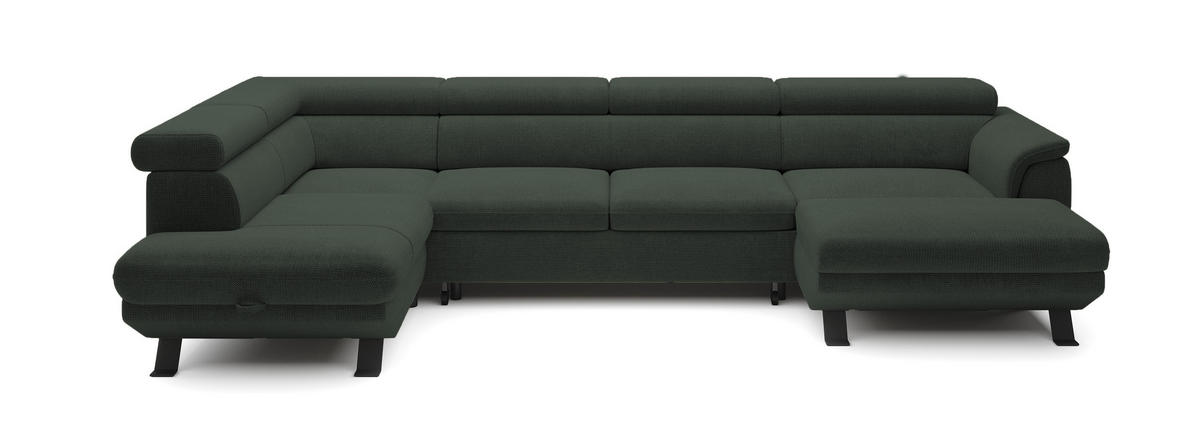 ECKSCHLAFSOFA Raven XL, Verstellbaren Kopfstützen, Bettkasten, Großes Sofa 334x198x162cm Linke, Wald - Waldgrün, Holz/Textil (198/334cm) - DomoHome
