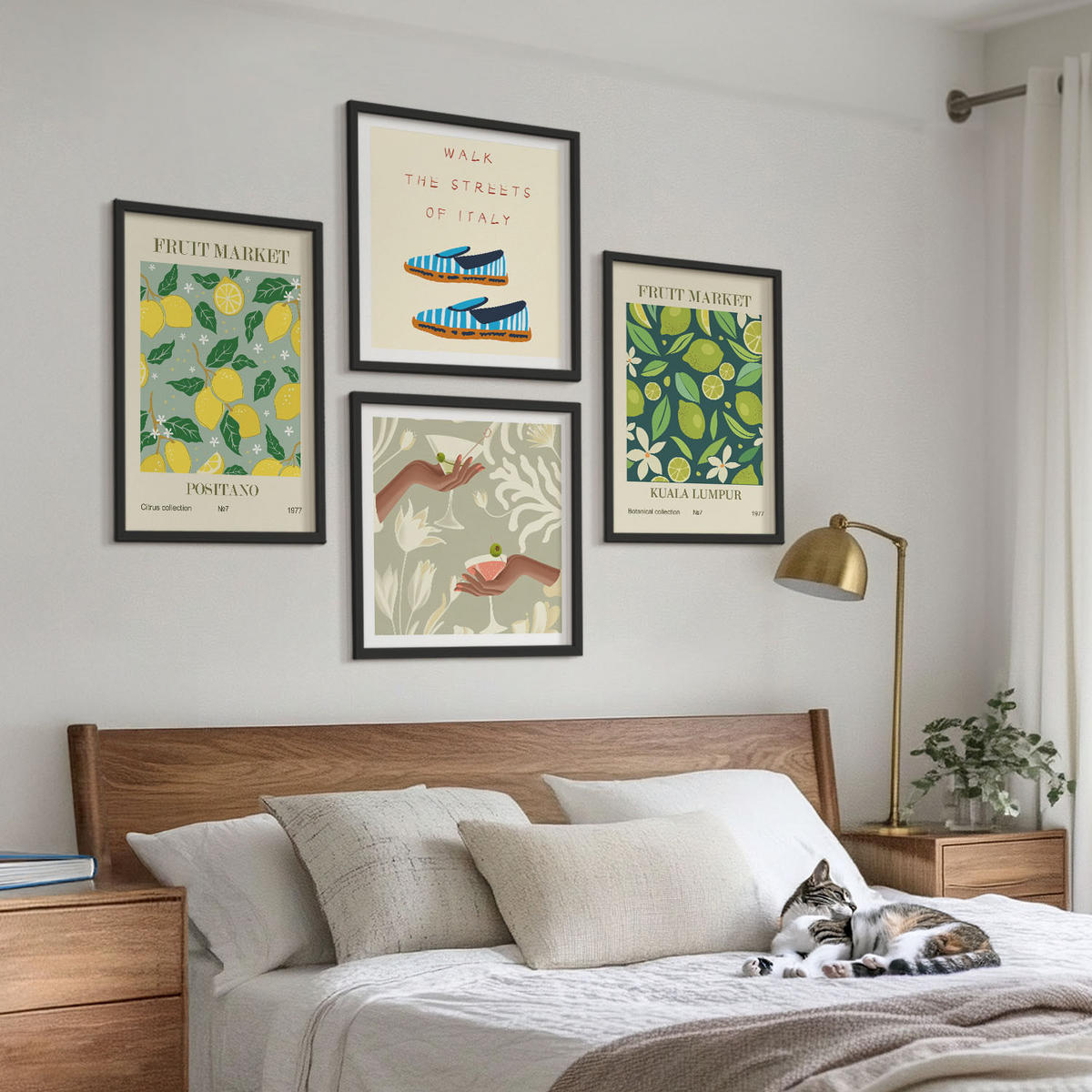 WANDBILDER 4er-Set - 50x50 cm & 40x60 cm Schwarzer Rahmen - Italienische Poster mit Fruchtmotiven - Schwarz, Kunststoff (50/50cm) - ArtPrintCave