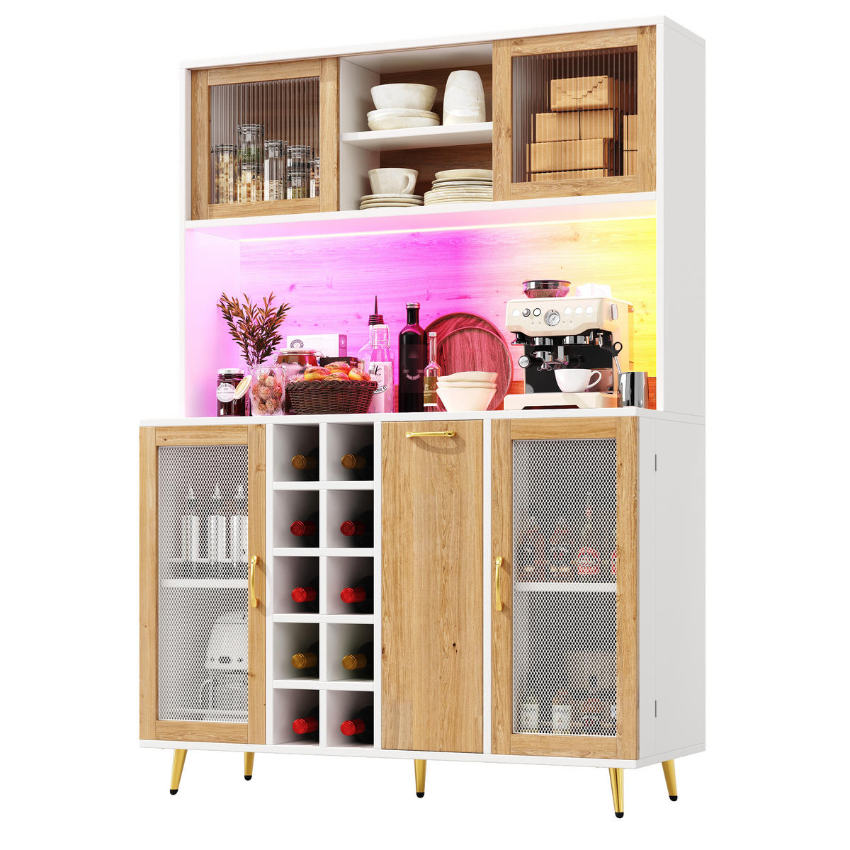 GESCHIRRSCHRANK aus MDF 120x40x170cm in Weiß mit LED & Steckdose - Weiß, Holzwerkstoff (120/170/40cm) - Modfu