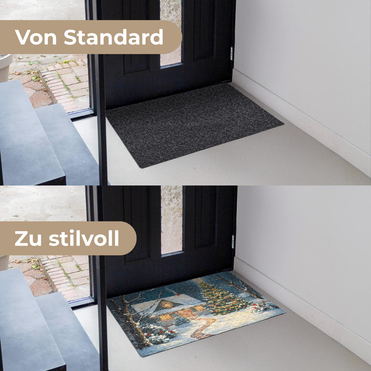 FUSSMATTE Weihnachten - Weihnachtsbaum - Winter - Zuhause - Schnee 90x60 cm - Multicolor, Kunststoff (90/0.4cm) - MuchoWow