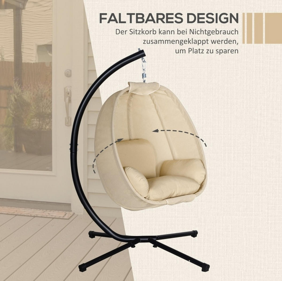 HÄNGESESSEL aus Metall 125x95x170 cm Beige mit weichem Kissen - Beige, Metall (95/170/125cm) - Modfu