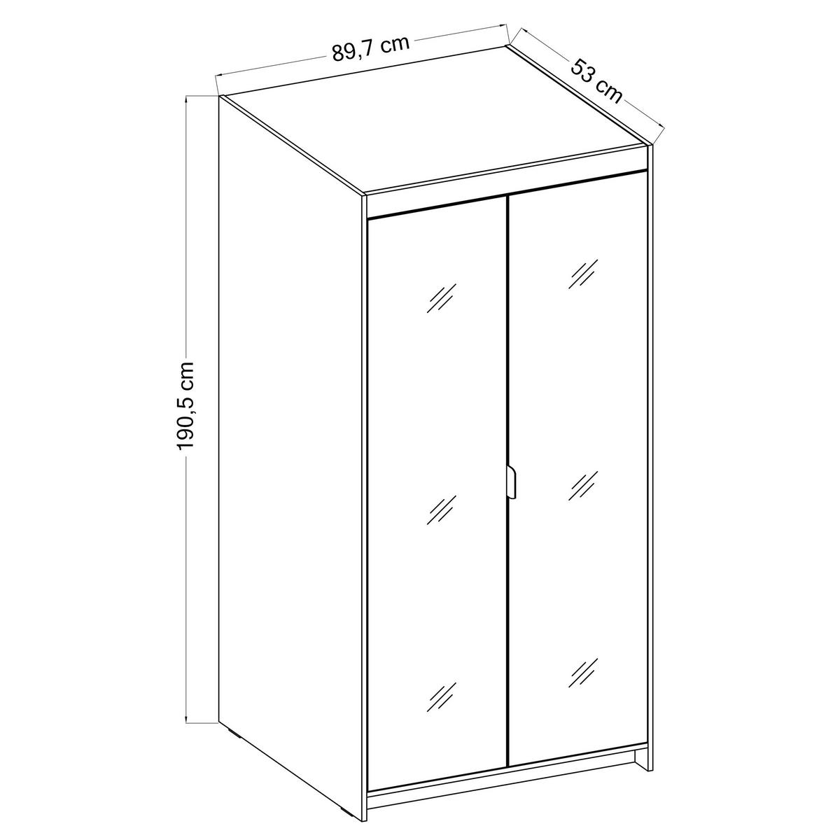 KLEIDERSCHRANK Storicos Weiß 89,7/190,5/53 cm - 2T Modern mit Spiegel - Weiß, Holzwerkstoff/Kunststoff (89.7/190.5/53cm) - AX Living