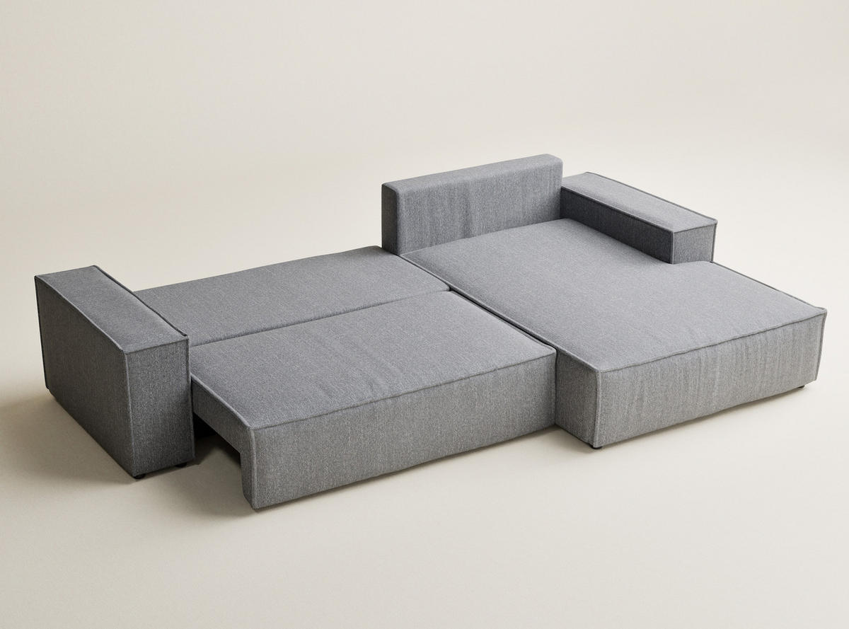 ECKSOFA MIT SCHLAFFUNKTION Maze Grau Webstoff - Schwarz/Grau, Holz/Holzwerkstoff (294/185cm) - Maison de Reve
