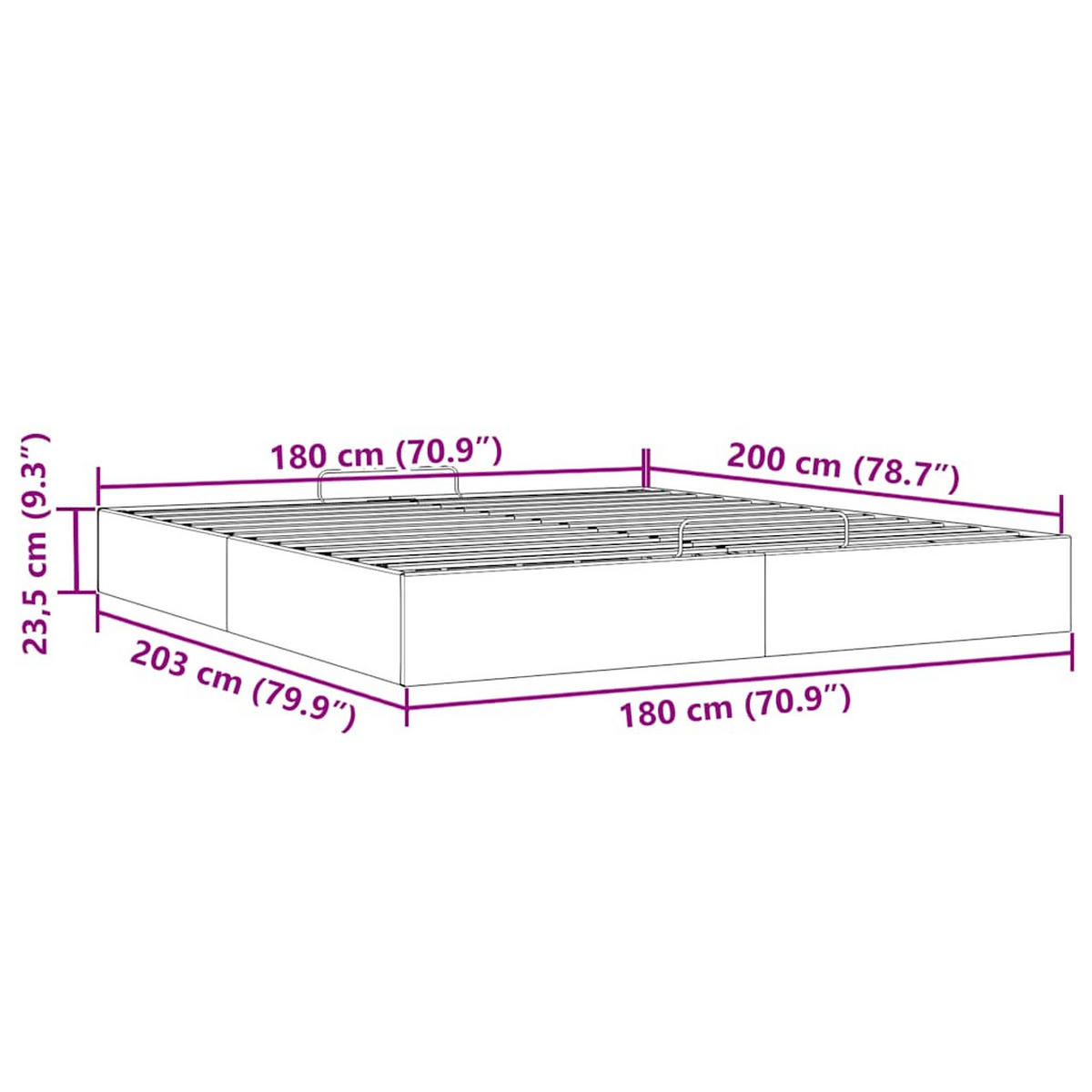 OTTOMAN-BETT Ohne Matratze Schwarz 180/200 Cm Stoff - Schwarz, Holzwerkstoff (180/200cm) - vidaXL