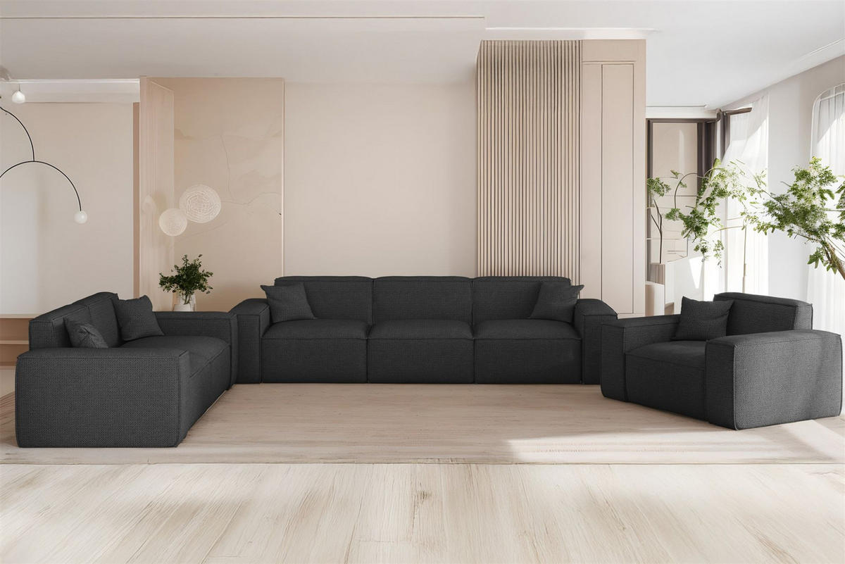 SOFA 3-sitzer Celes Premium In Artico - Anthrazit, Holzwerkstoff/Textil (218/73/90cm) - Fun Möbel