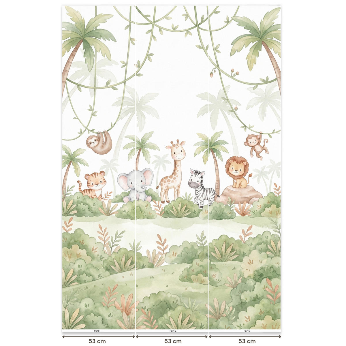 KINDERTAPETE - Tiere - Dschungel - Pastell - 160x240 cm - Weiß, Papier (160/240cm) - OnlyWow