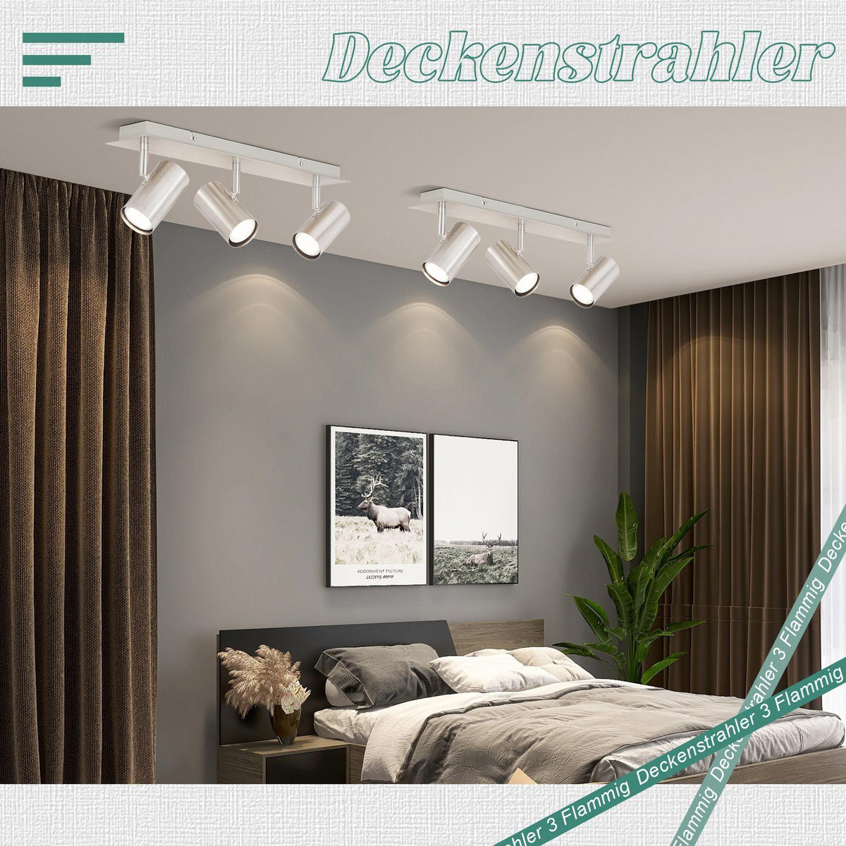 DECKENSTRAHLER Robb 16.5/5.5/4.7cm - Silberfarben, Metall (16.5/5.5/4.7cm) - ZMH