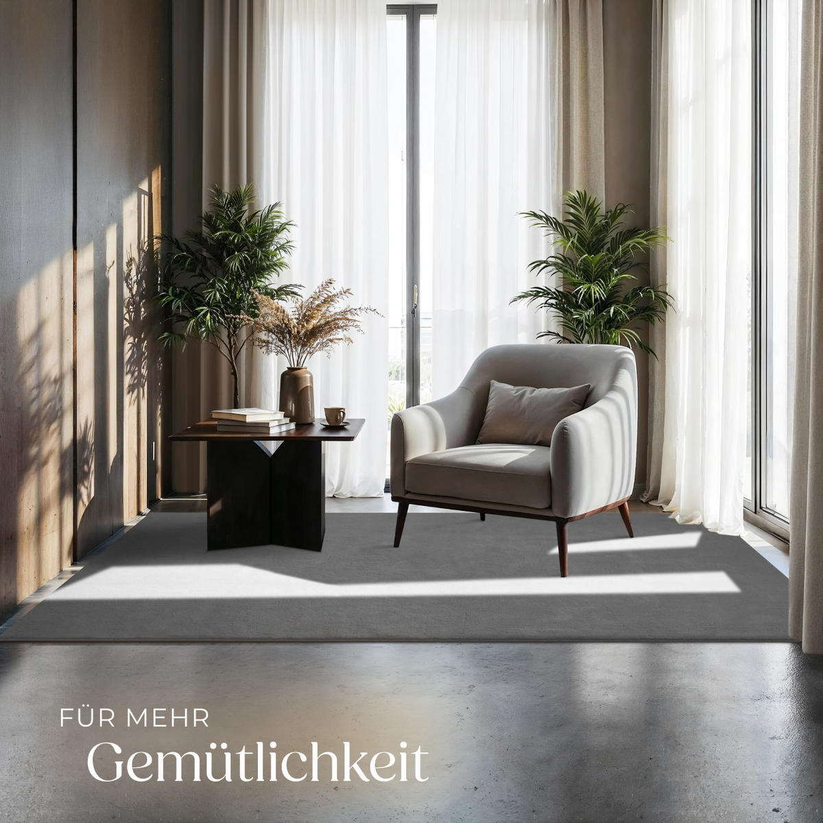 KURZFLORTEPPICH Soft Zone,rutschfeste Unterseite,grau - Grau, Kunststoff (170/120cm) - tectake