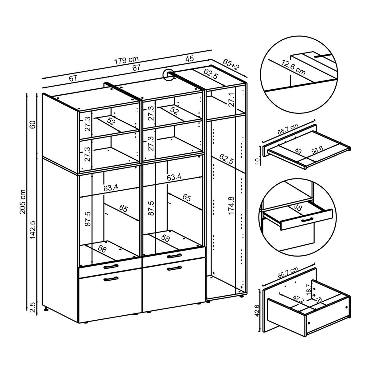 WASCHMASCHINENSCHRANK Serie 2 179cm Breit, 205cm Hoch - Schwarz, Holzwerkstoff (179/205/67cm)
