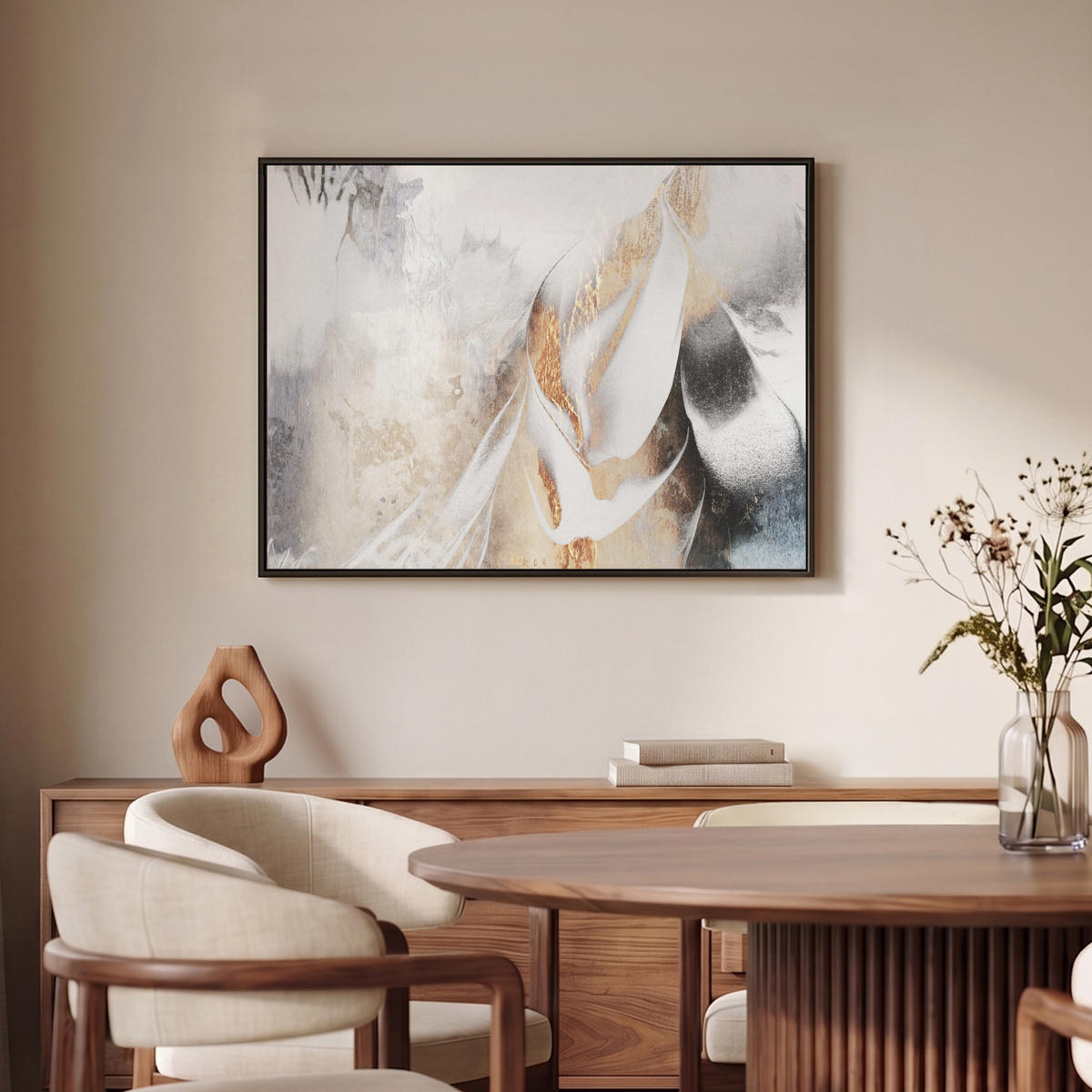 LEINWAND Bilder mit Rahmen - Luxus - Abstrakt - Gold - Weiß - 70x50 - Goldfarben, Textil (70/50cm) - MuchoWow