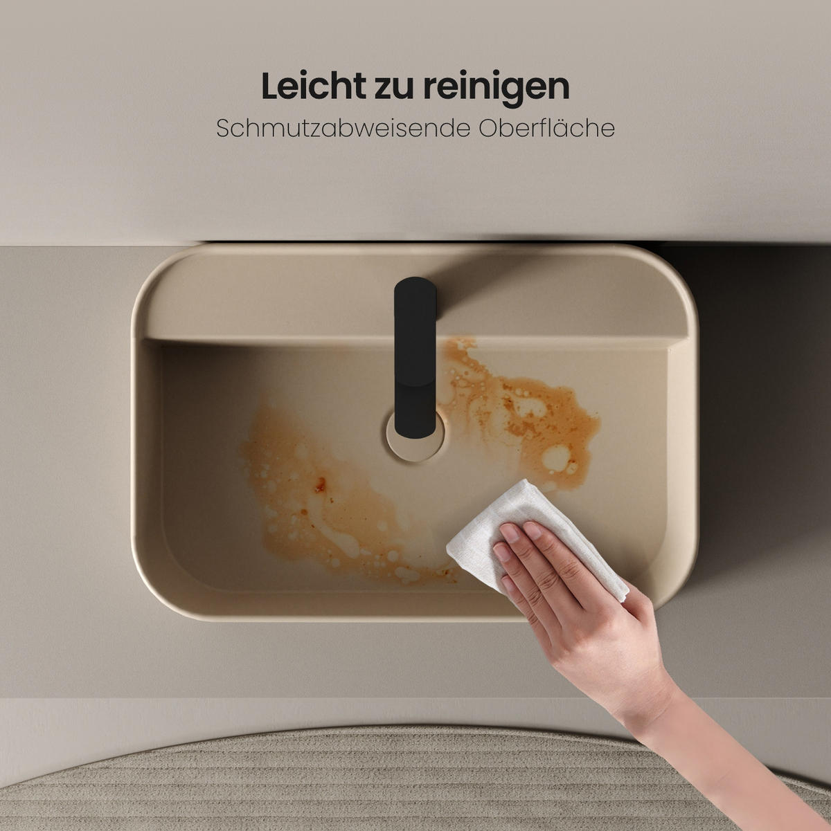 WASCHBECKEN Rechteck Abgerundete Ecken R Mattbeige 40 / 50 / 11 cm - Beige, Keramik (40/11/50cm) - EMKE