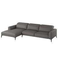 ECKSOFA mit Longchair - Schwarz/Grau, Leder/Metall (328/180cm) - home24