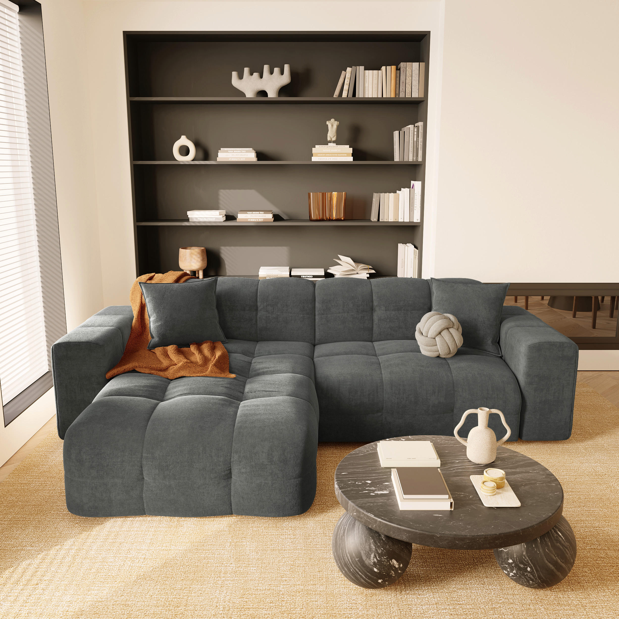 ECKSOFA LINKS Samt Graphitgrau 230cm - Graphitfarben/Grau, Textil (155/230cm) - Sia Home