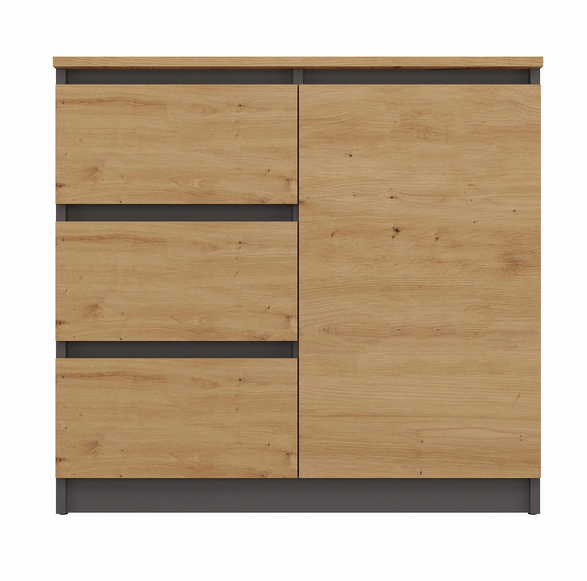 KOMMODE 1D3S SCHRANK 1 TÜR 3 SCHUBLADEN ANTHRAZIT EICHE ARTISAN - Anthrazit/Eiche Artisan, Holzwerkstoff (80/75/40cm) - CDF