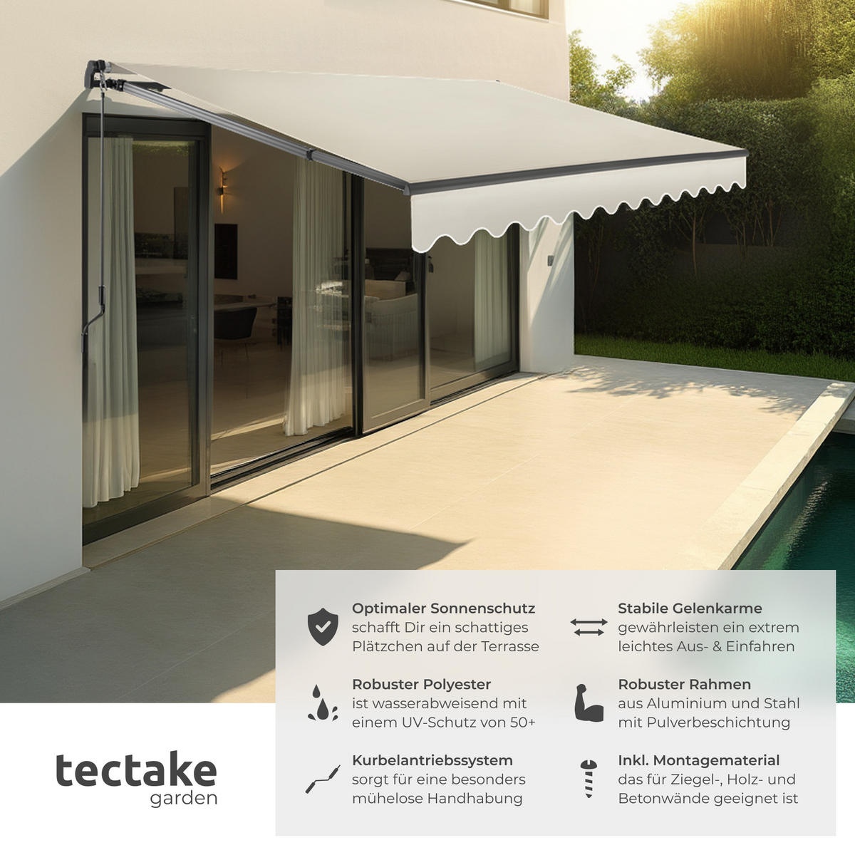 GELENKARMMARKISE Ornella,inkl. Wandhalterung,beige - Beige, Kunststoff (300/41/250cm) - tectake
