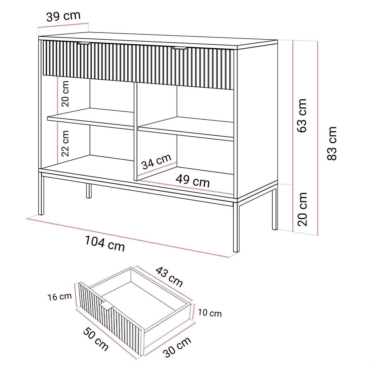 KOMMODE CORTADO KSZ104 MIT SCHUBLADEN WEISS - Weiß, Holzwerkstoff (104/83/39cm) - Lookway