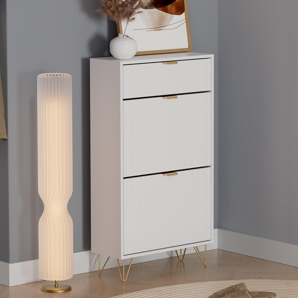 SCHUHSCHRANK Helge Weiß 60 x 107.5 cm 2 Fächer - Weiß, Holzwerkstoff (60/107.5/23.5cm) - Vicco