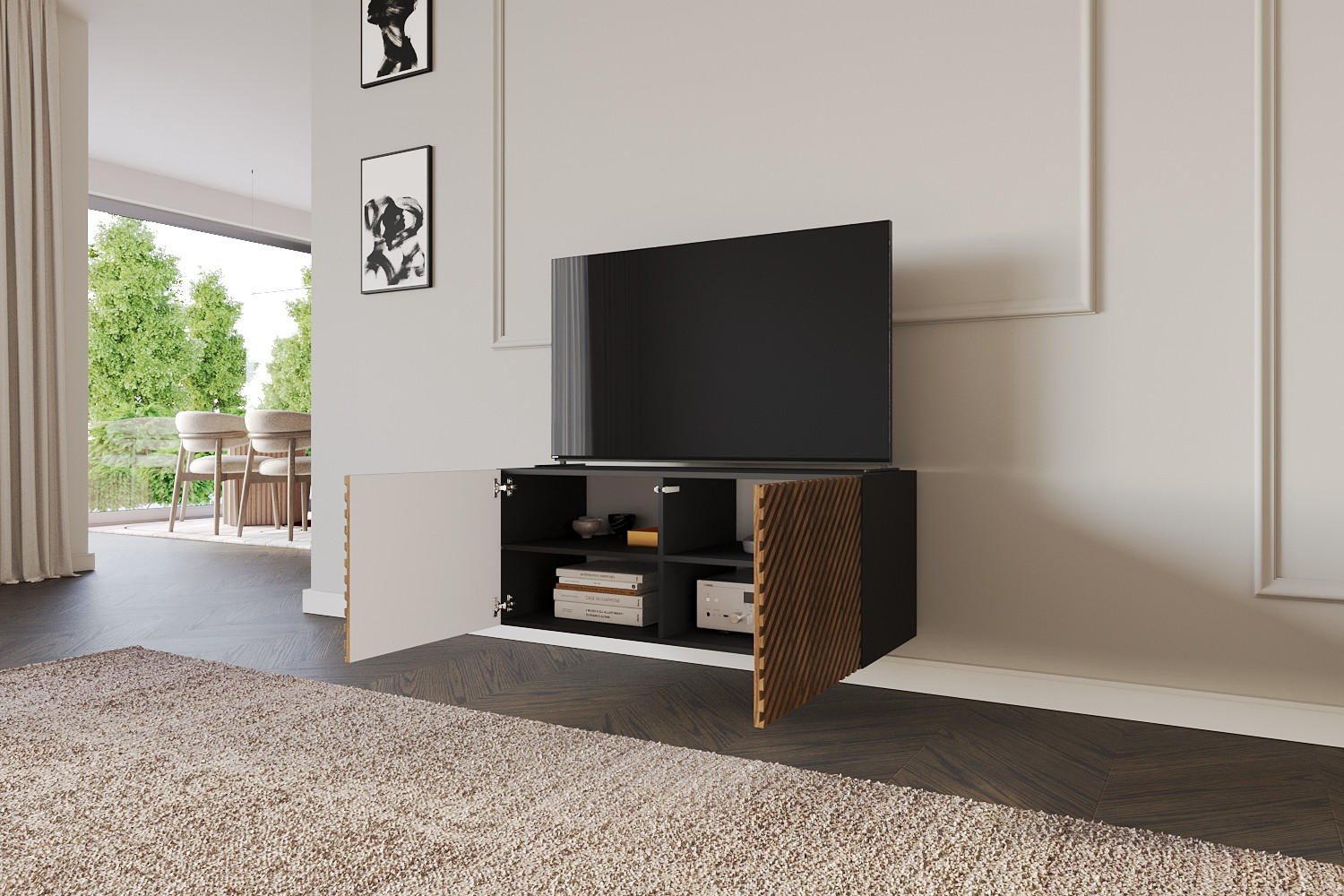 LOWBOARD ZENO-W 100x40x41 cm - Schwarz / Katania - Eiche Wotan, Holzwerkstoff (100/40/41cm) - ALTDECOR