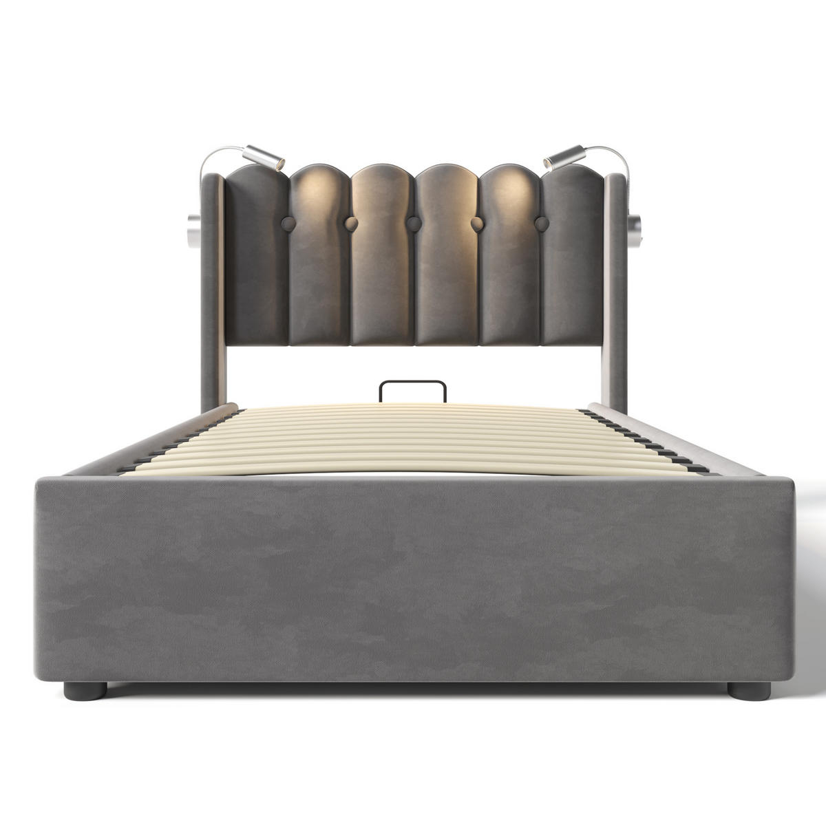 SAMT-POLSTERBETT 90/200 cm mit Bettkasten und USB-Leseleuchte, Grau - Grau, Textil (90/200cm) - BEAOK