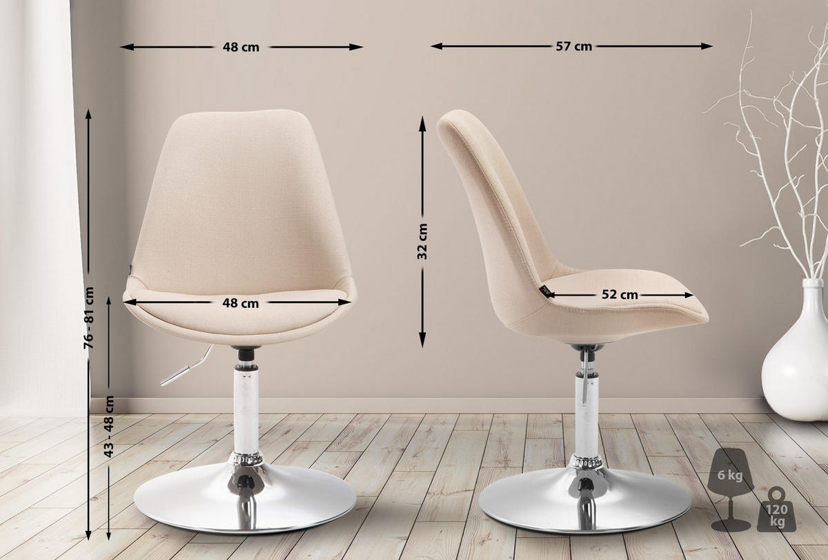 DREHSTUHL Stoff creme - Chromfarben/Creme, Textil/Metall (48/76/57cm) - CLP