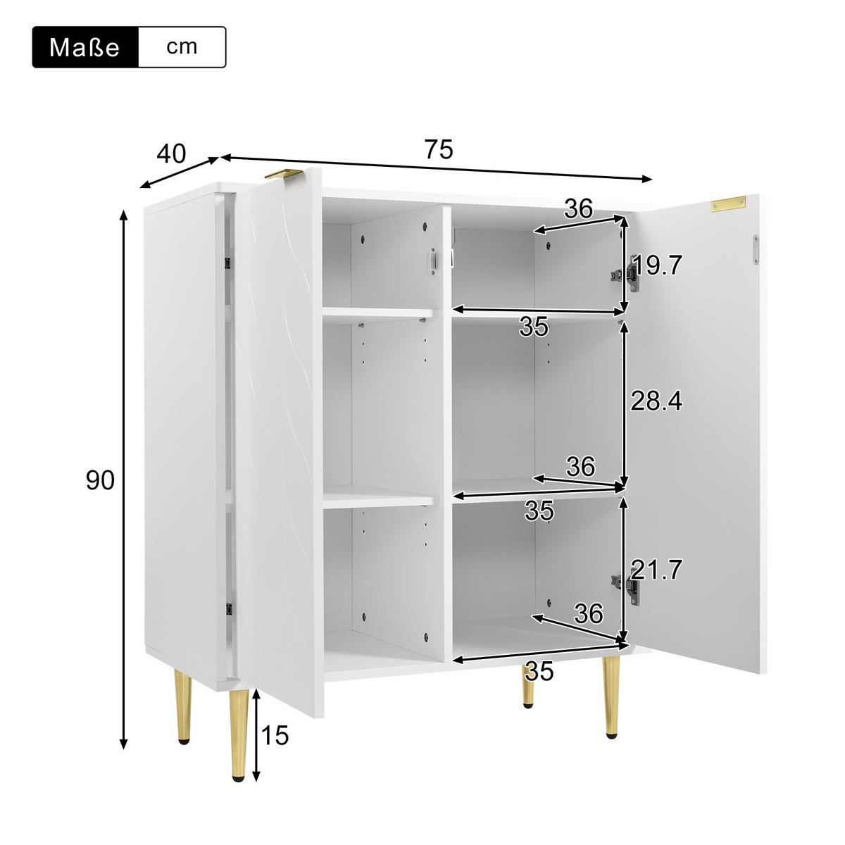 Sideboard Weiß 75/40/90CM - Weiß, Holzwerkstoff (40/90/75cm) - Urban Meuble