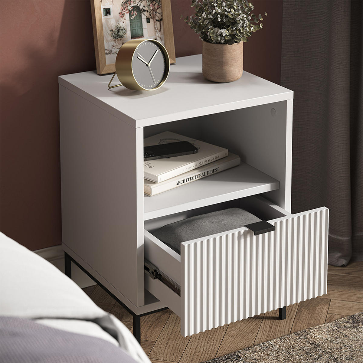 NACHTTISCH Eliza Weiß 40 x 55 cm mit 1 Schublade - Weiß, Holzwerkstoff (40/55/38.1cm) - Vicco