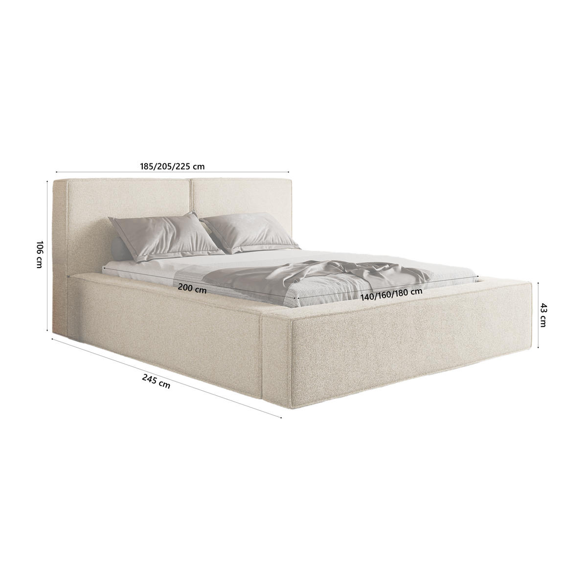 POLSTERBETT LESTI 140x200 cm, Creme - Creme, Textil (200/140cm) - Fedve