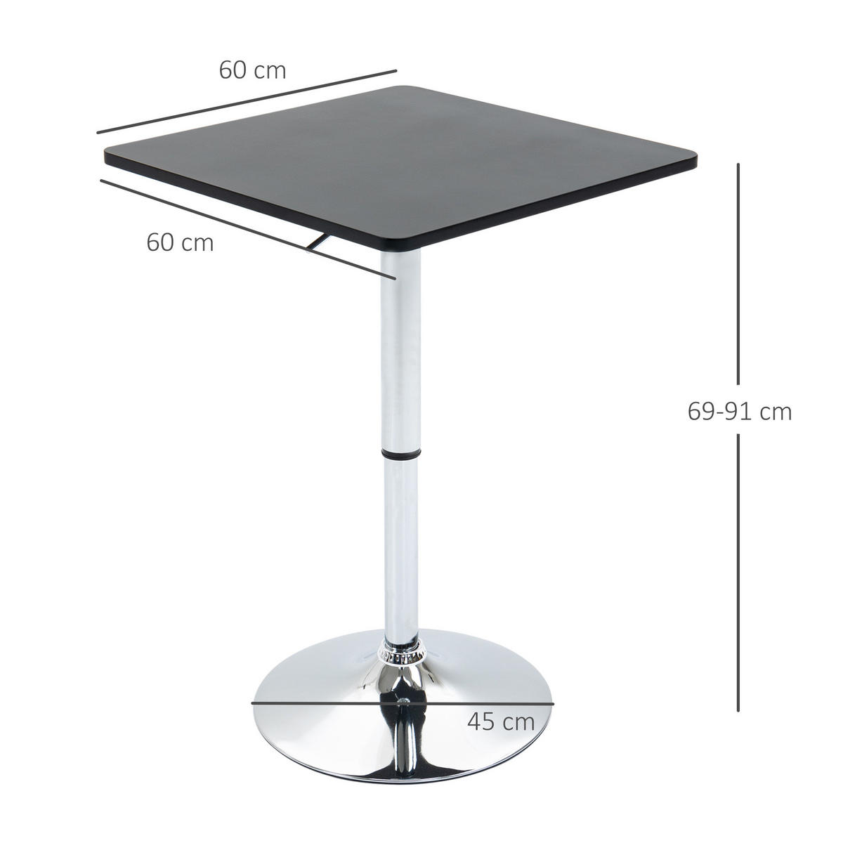 BARTISCH Höhenverstellbar Stehtisch mit Drehbar Tischplatte für Wohnzimmer - Schwarz, Holzwerkstoff (60/91/60cm) - HOMCOM