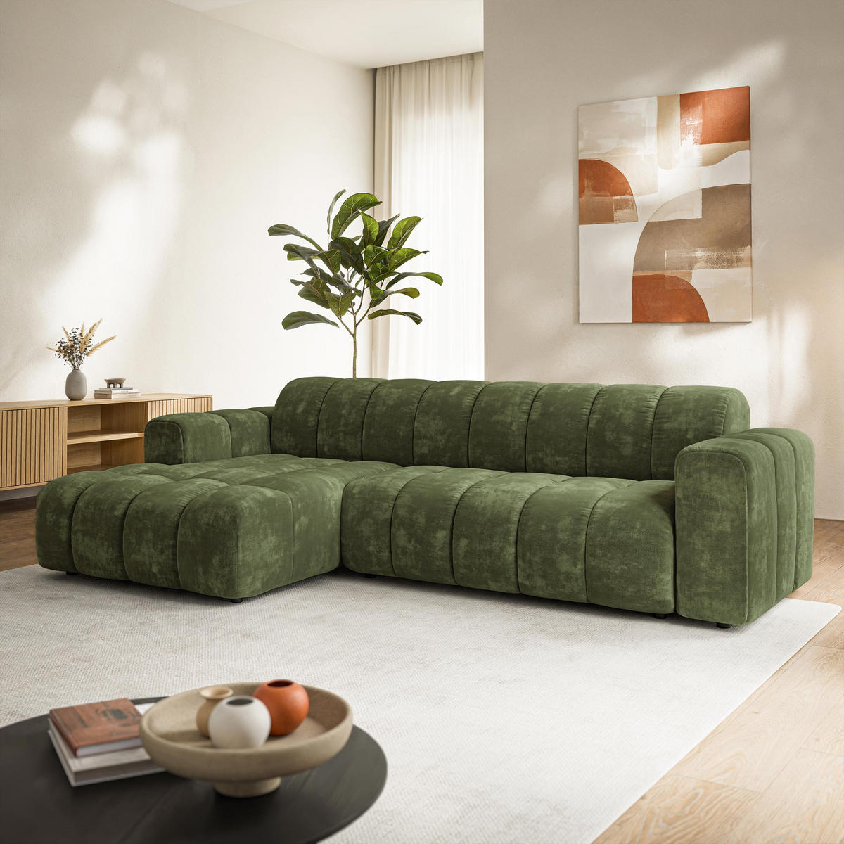 ROHOVÁ Sedačka SETIA LUMO 20, Zelená - černá/zelená barva, dřevo/textil (304/165cm) - MASSENO