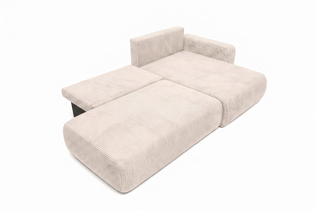 ECKSOFA Mit Schlaffunktion Und Bettkasten, Cordstoff Poso, Beige, Rechts, OPEN XL - Creme, Holz (262/145cm) - Kaiser Möbel