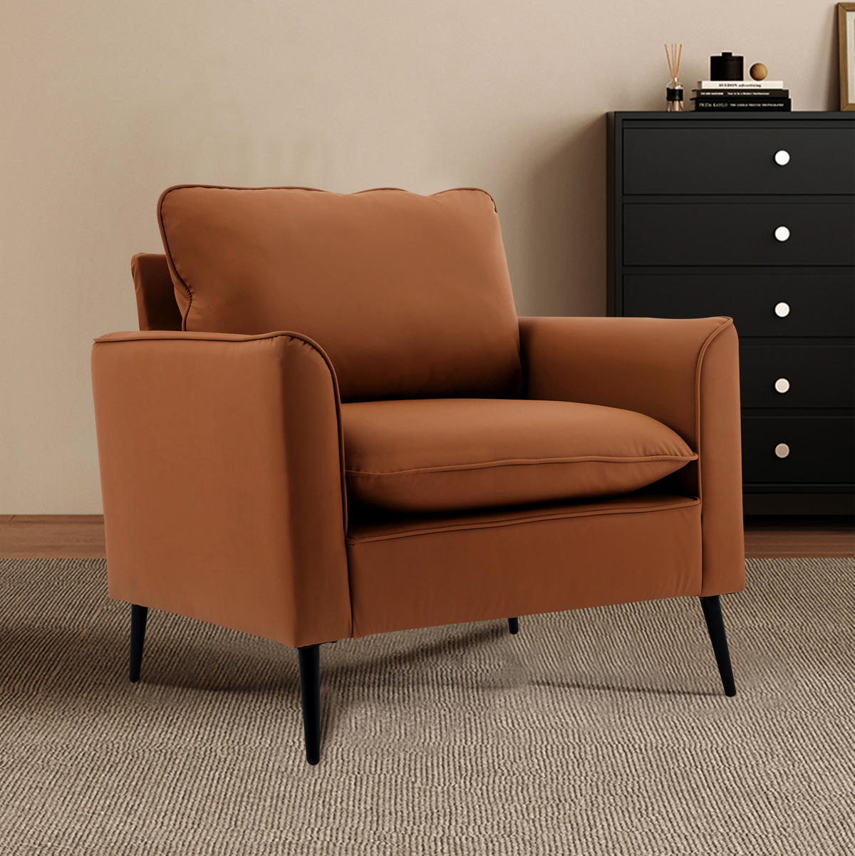 SESSEL aus Kunstleder 80x68x80 cm in Braun mit Kopf- und Lendenkissen - Braun, Textil (68/80/80cm) - Modfu