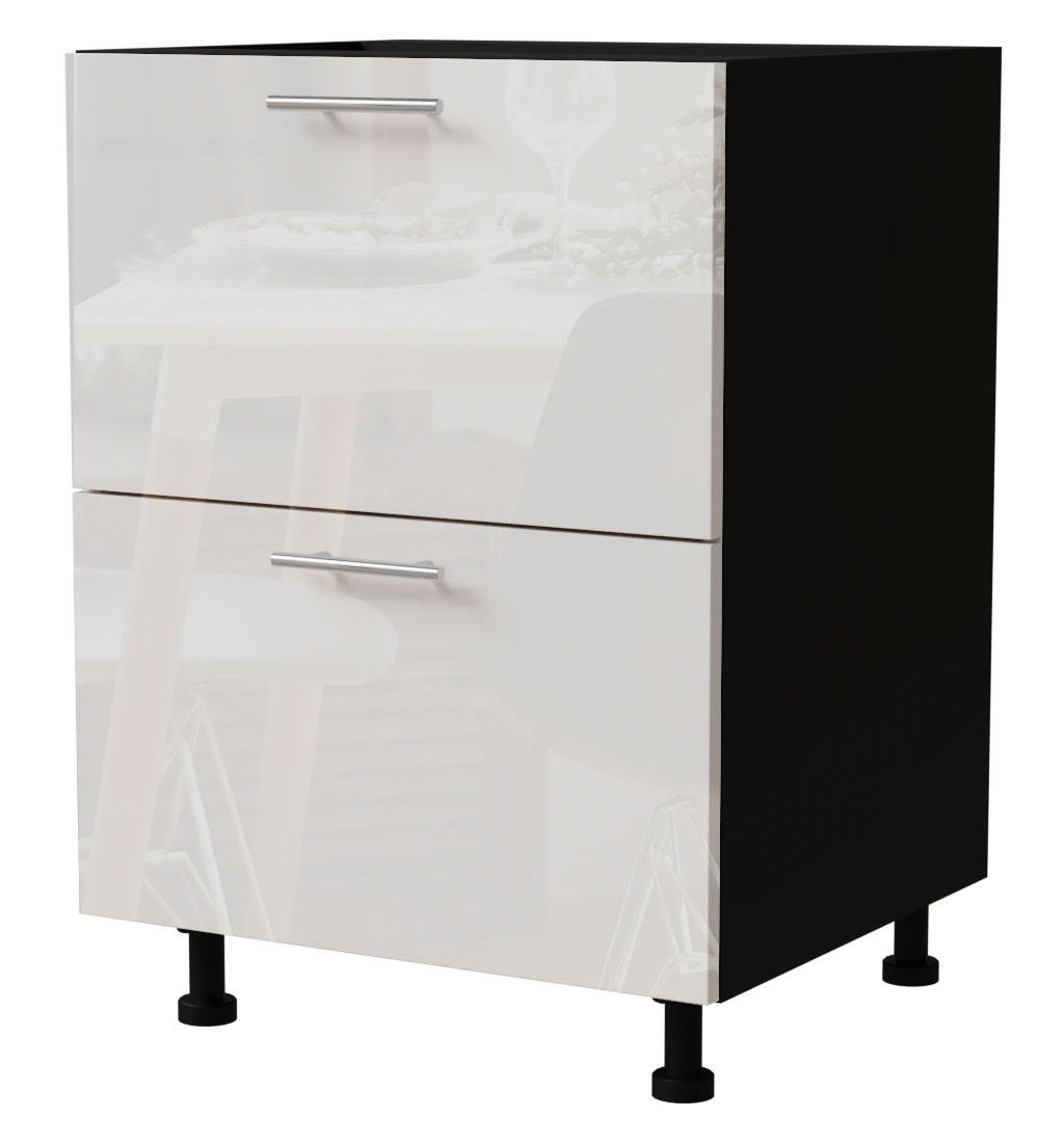 Feldmann-Wohnen Schubladenunterschrank Weiß Hochglanz, Schwarz 60x82x50 cm
