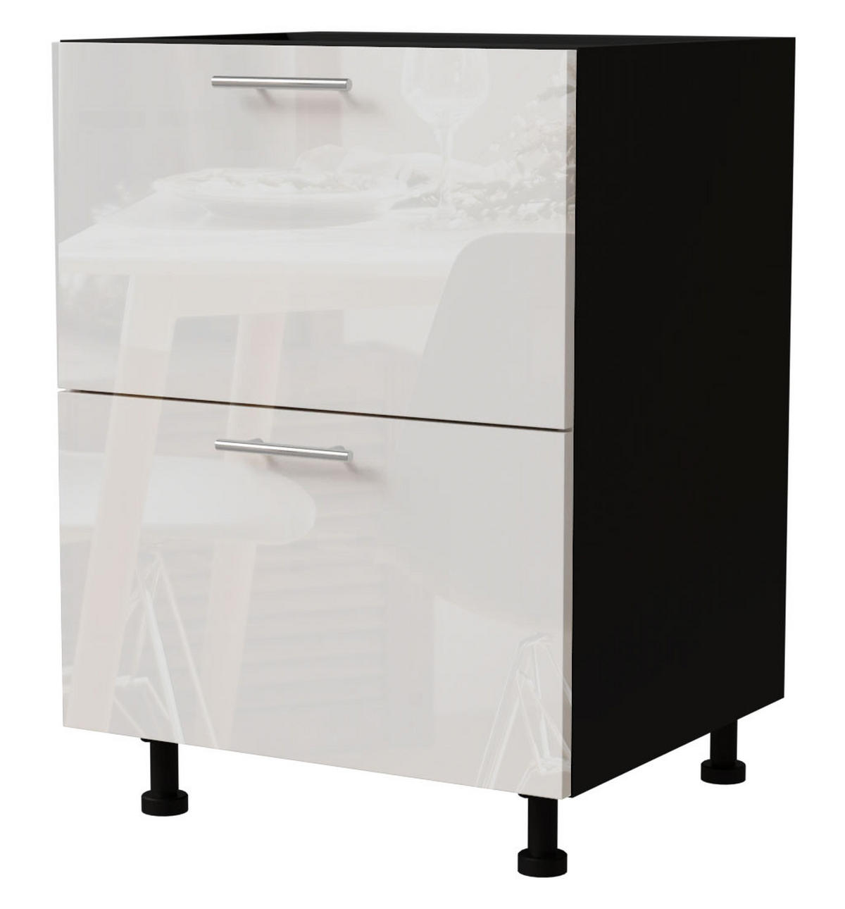 SCHUBLADENUNTERSCHRANK Essen D2A/60/1A Weiß Hochglanz / Schwarz Matt 60 / 50 / 82cm - Weiß Hochglanz/Schwarz, Holz/Holzwerkstoff (60/82/50cm) - Feldmann-Wohnen