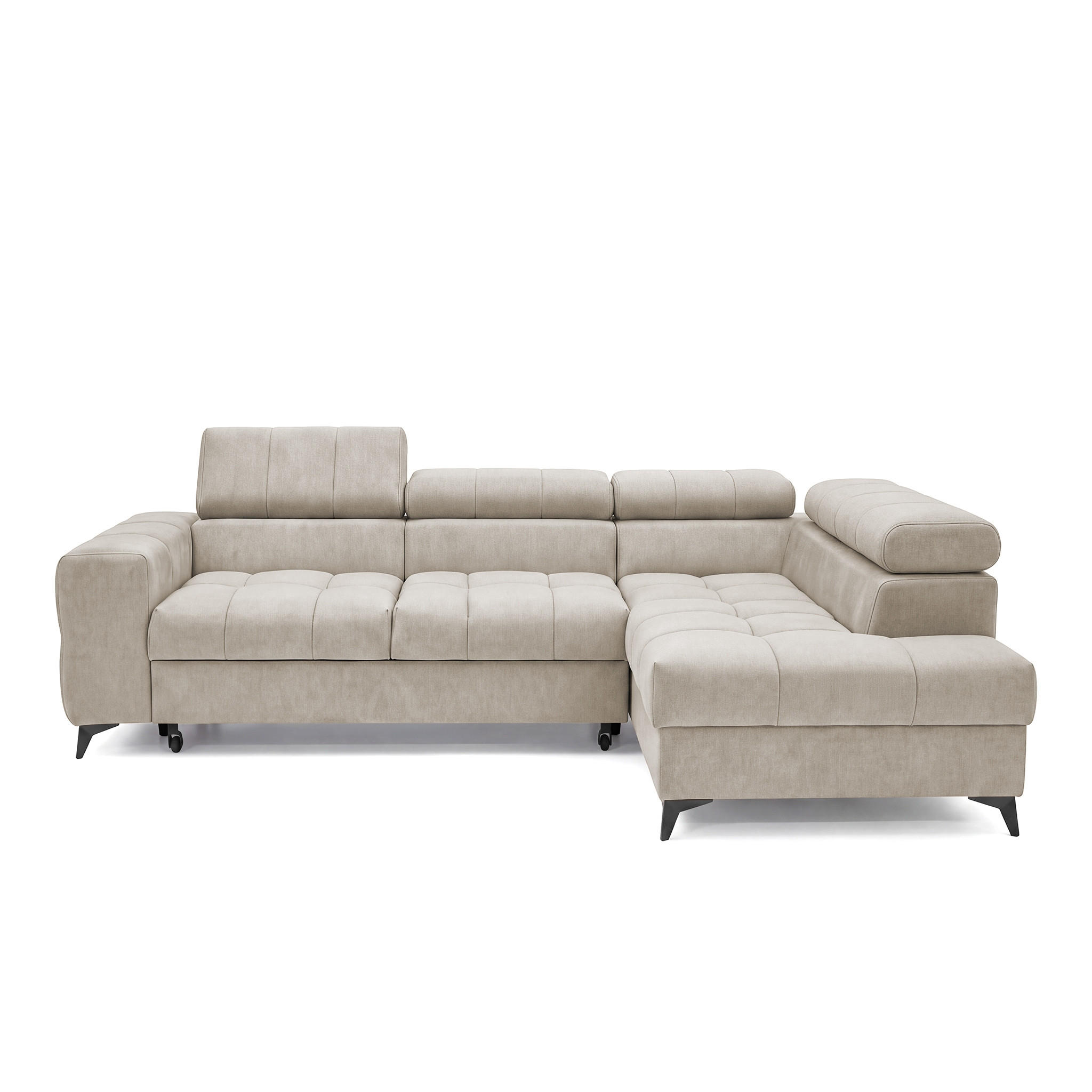 ECKSOFA PUDDING S Rechts mit Schlaffunktion 125x195 Velours Creme - Creme/Schwarz, Holz/Textil (275/177cm) - Muffo