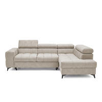 ECKSOFA PUDDING S Rechts mit Schlaffunktion 125x195 Velours Creme - Creme/Schwarz, Holz/Textil (275/177cm) - Muffo