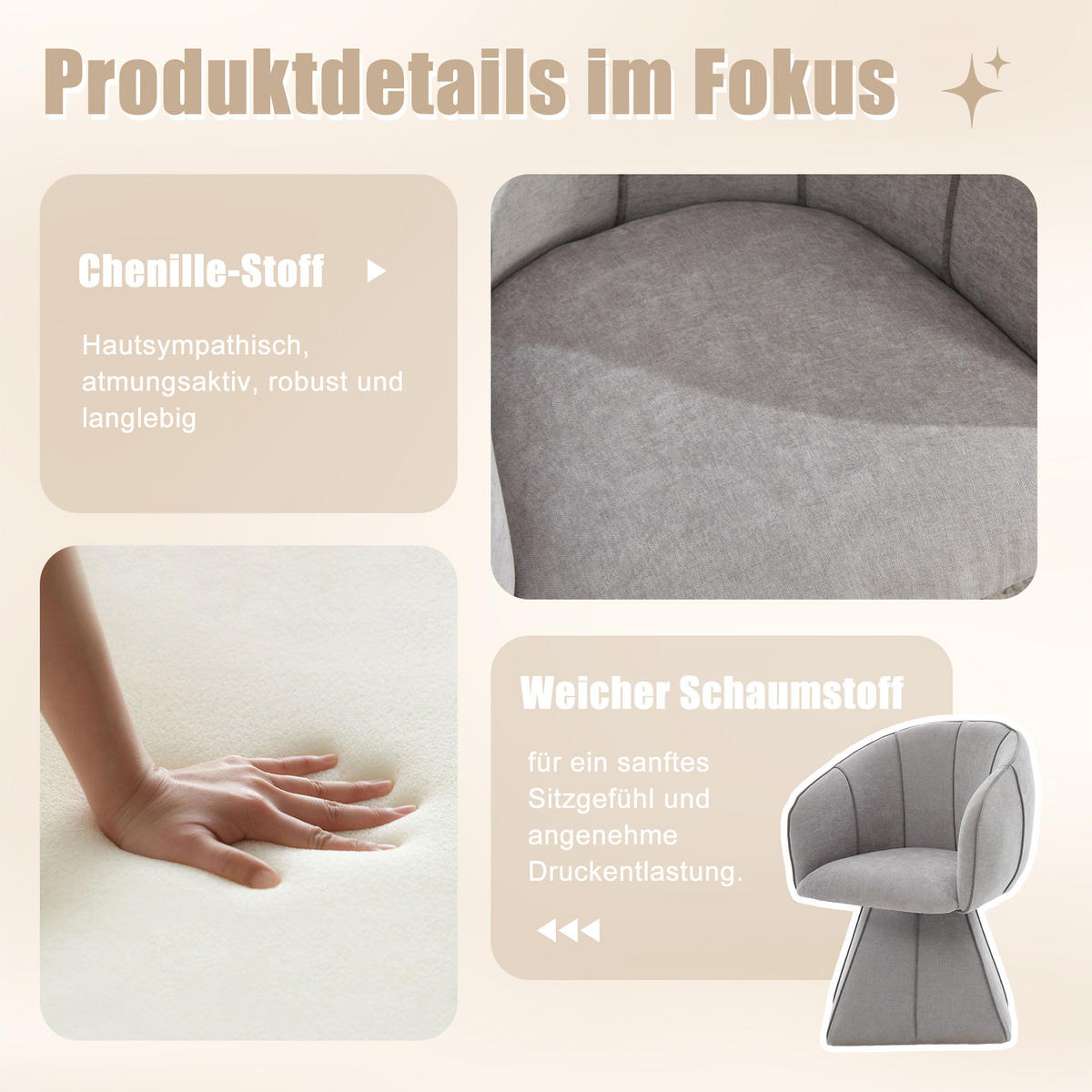 SESSEL,DREHSESSEL aus Chenille mit Drehfunktion und Rückenlehne, Wohnzimmer, Grau - Grau, Textil (56/74/54cm) - PARAFTA HOME