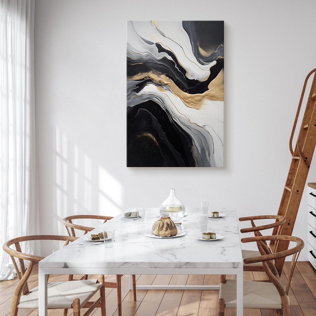 LEINWANDBILD Marmor Moderne Abstraktion 100x70 - Beige/Schwarz, Textil (100/70cm) - Muralo