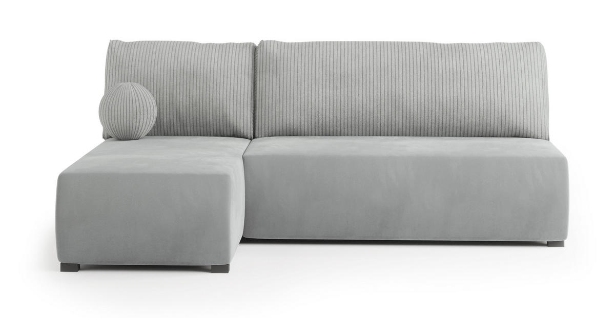 ECKSOFA PARVELO Hellgrau Plüsch-Stoff mit Schlaffunktion - Hellgrau, Holz (200/143cm) - MASSENO