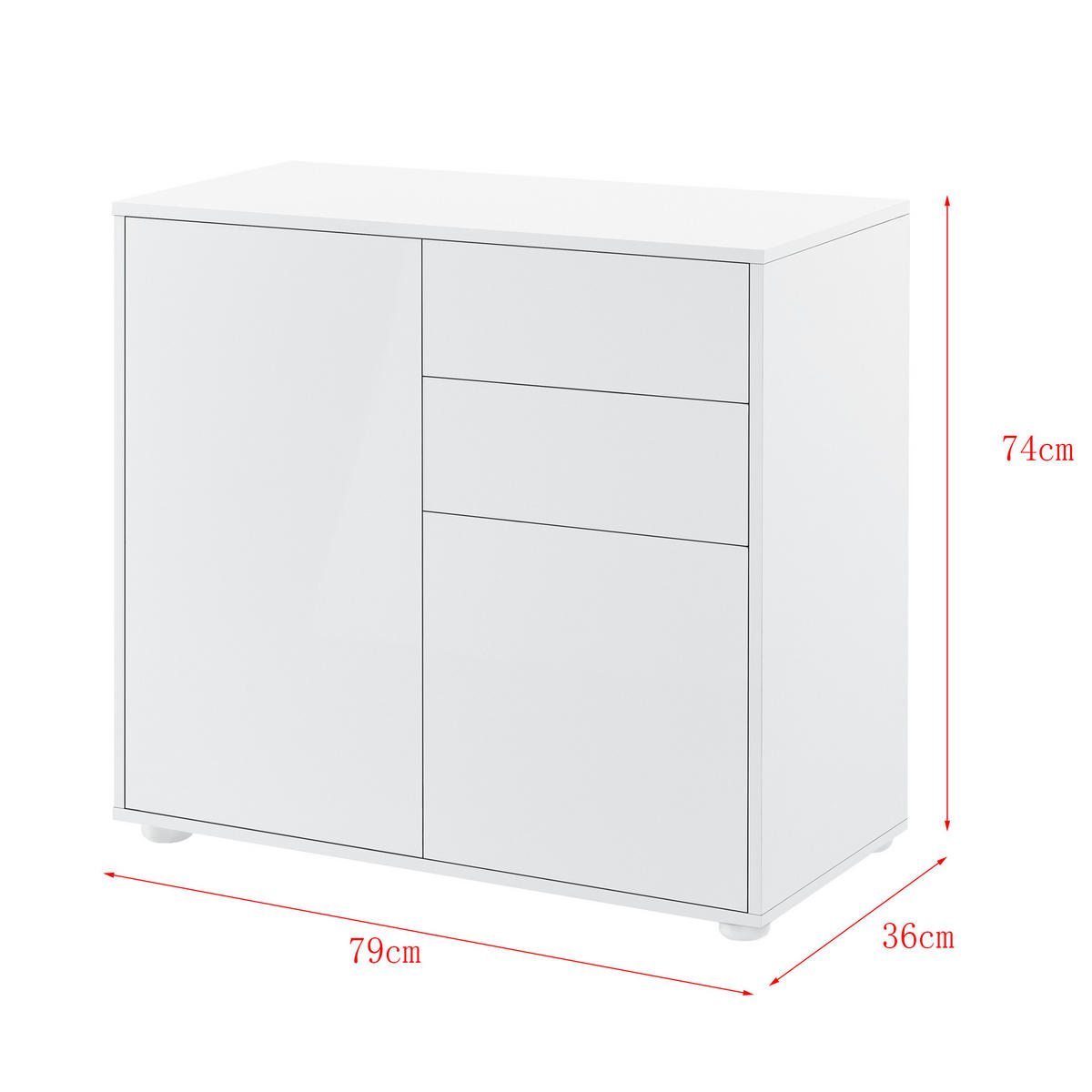 KOMMODE Paarl 2-türig - Weiß Hochglanz, Holzwerkstoff (79/74/36cm) - [en.casa]
