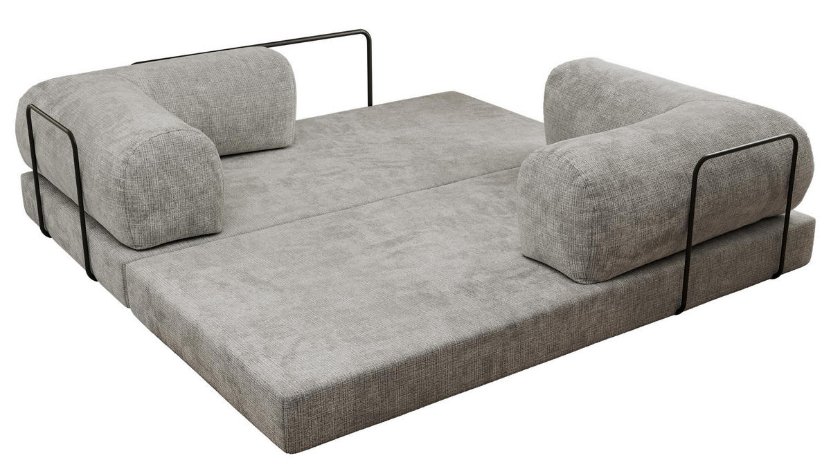 TROJMIESTNA POHOVKA ORSETTO - Svetlosivá Hrubo tkaná ženilka - čierna/svetlosivá, kov/textil (200/70/100cm) - MKS