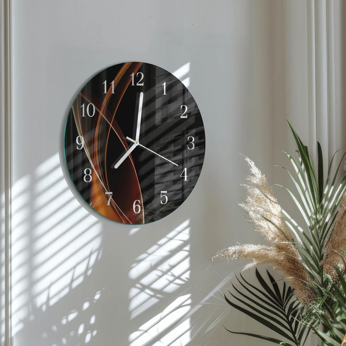 WANDUHR fi30 cm - Abstrakte Linien - Orange, Glas (30/30/0.4cm) - TULUP
