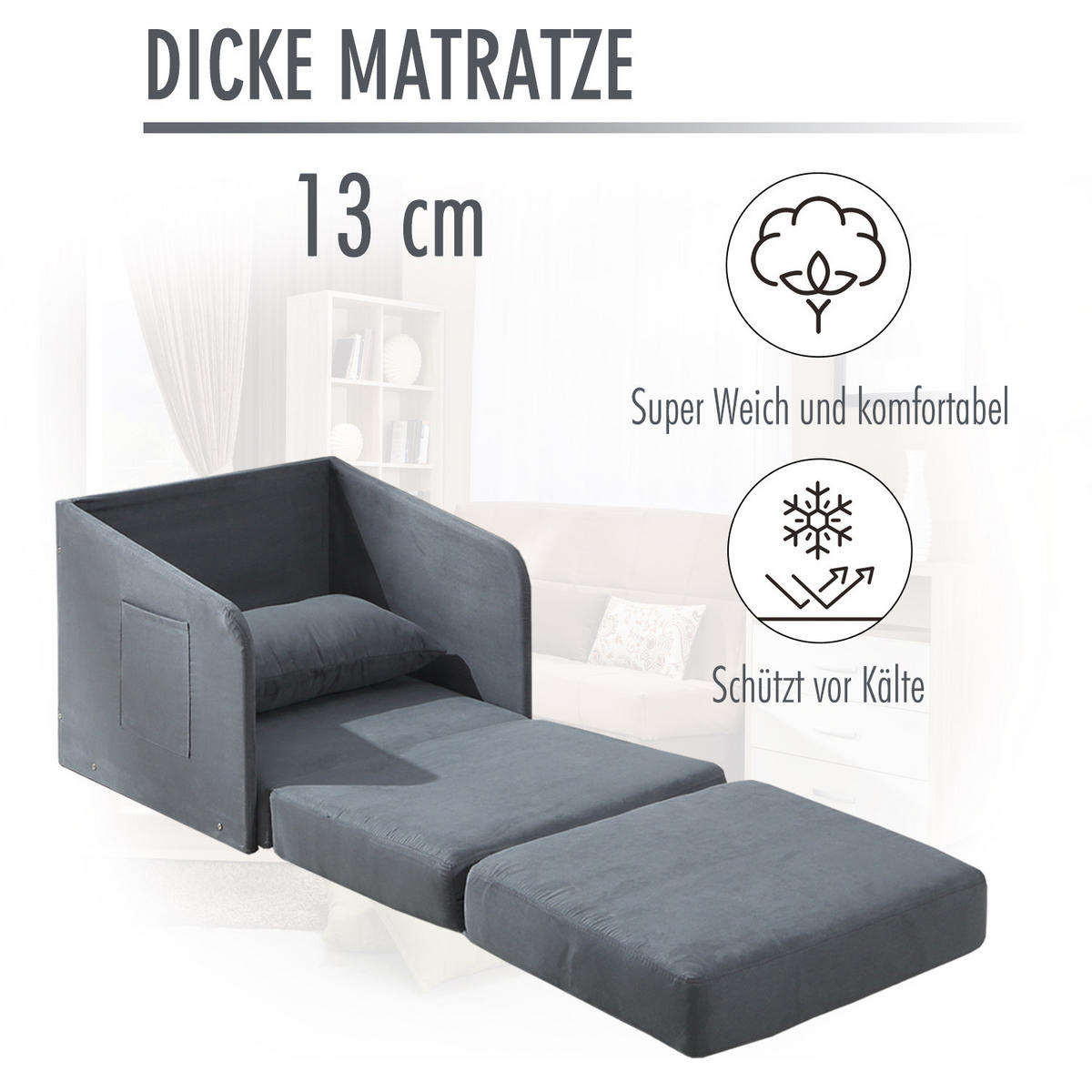 SCHLAFSESSEL Wildlederimitat Metall Grau - Grau, Kunststoff (76/77/70cm) - HOMCOM