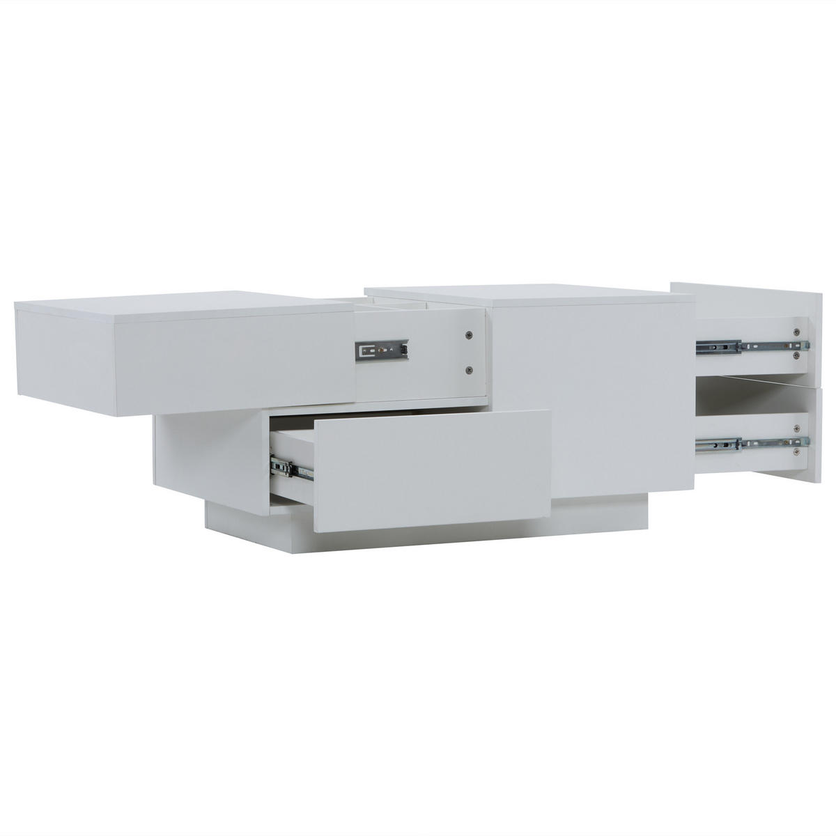 COUCHTISCH 90/55/45 cm weiß mit verschiebbarer Tischplatte 4 Schubladen - Weiß, Holzwerkstoff (90/55/45cm) - OKWISH