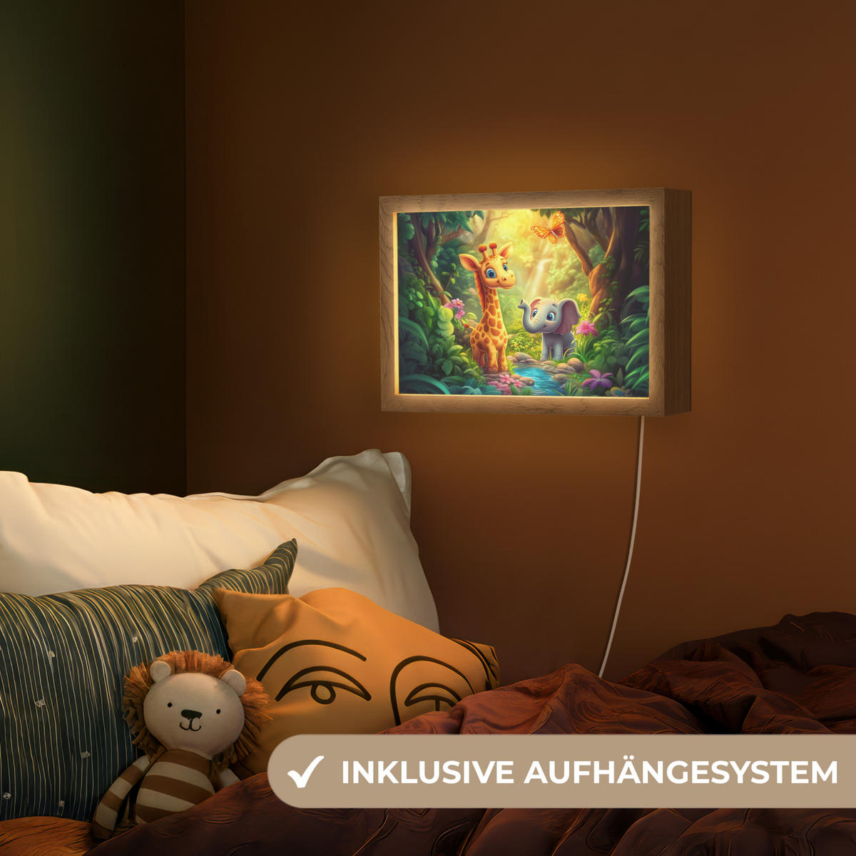 NACHTTISCHLAMPE Giraffe - Elefant - Blumen - Dschungel 30x20 cm - Grün, Holzwerkstoff (8/30/20cm)