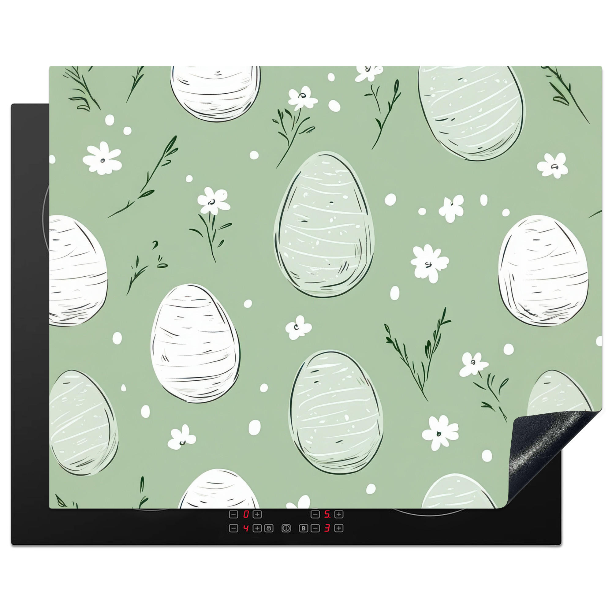 HERDABDECKPLATTE Grün - Eier - Muster Herdabdeckung Induktionsfeld 65x52 cm - Waldgrün, Kunststoff (65/52/0.2cm) - MuchoWow