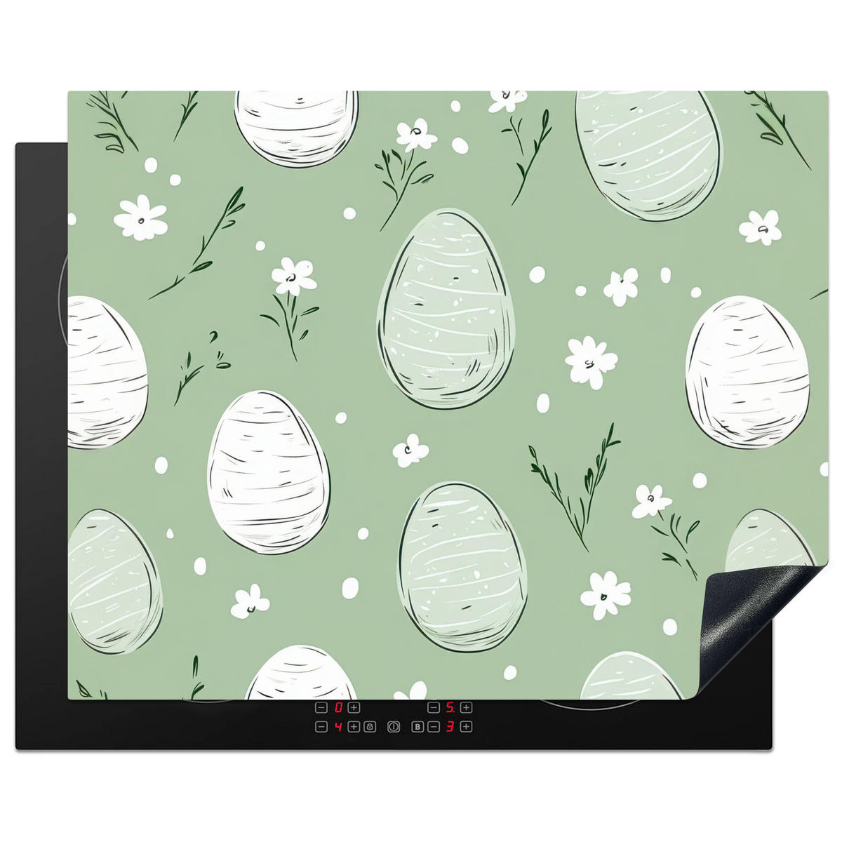 HERDABDECKPLATTE Grün - Eier - Muster Herdabdeckung Induktionsfeld 65x52 cm - Waldgrün, Kunststoff (65/52/0.2cm) - MuchoWow